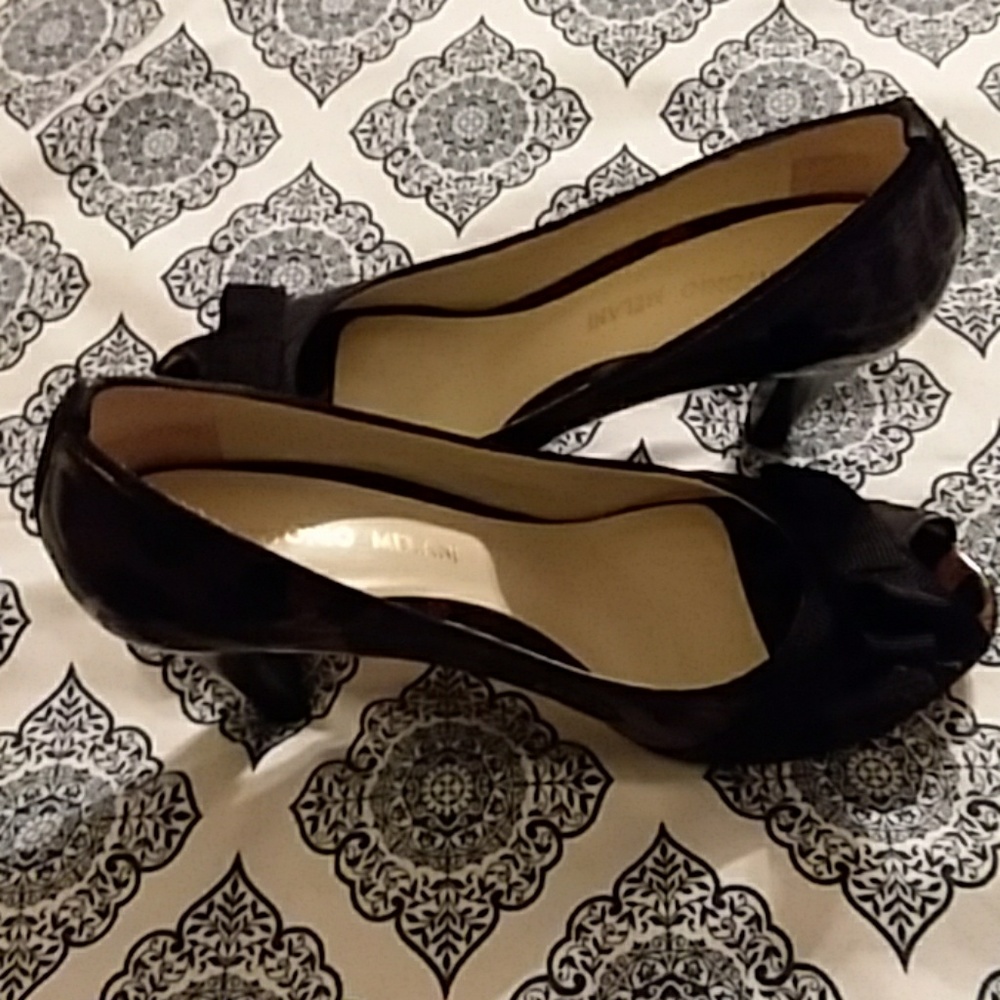 Patent Leopard Peep Toe Shoes
